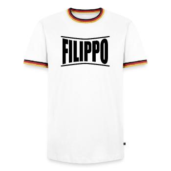 t-shirt Filippo t-shirt gift idea - Men's Ringer Shirt - white/tricolour - Front - AI Model Female 172 light (172cm) & AI Model Male 185 light (185cm)