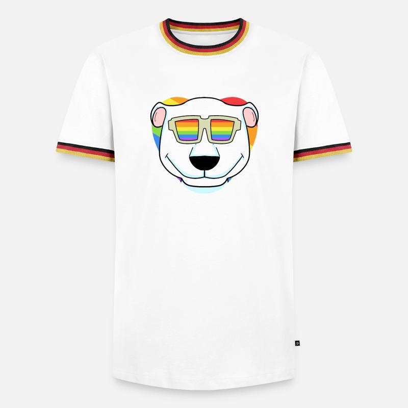 Regenbogen - Eisbär mit Brille - Männer Kontrast-T-Shirt - Weiß/Dreifarbig