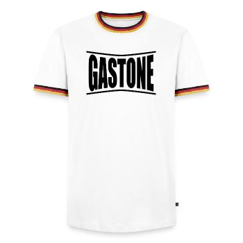 T-Shirt Gastone T-Shirt Geschenkidee - Männer Kontrast-T-Shirt - Weiß/Dreifarbig - Vorne - AI Model Female 172 light (172cm) & AI Model Male 185 light (185cm)