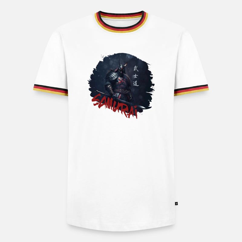 Samurai Krieger mit Katana - Männer Kontrast-T-Shirt - Weiß/Dreifarbig
