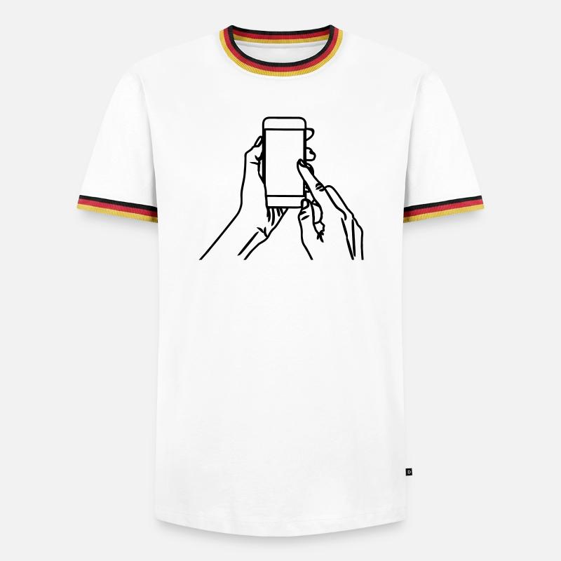 Smartphone in der Hand - Männer Kontrast-T-Shirt - Weiß/Dreifarbig