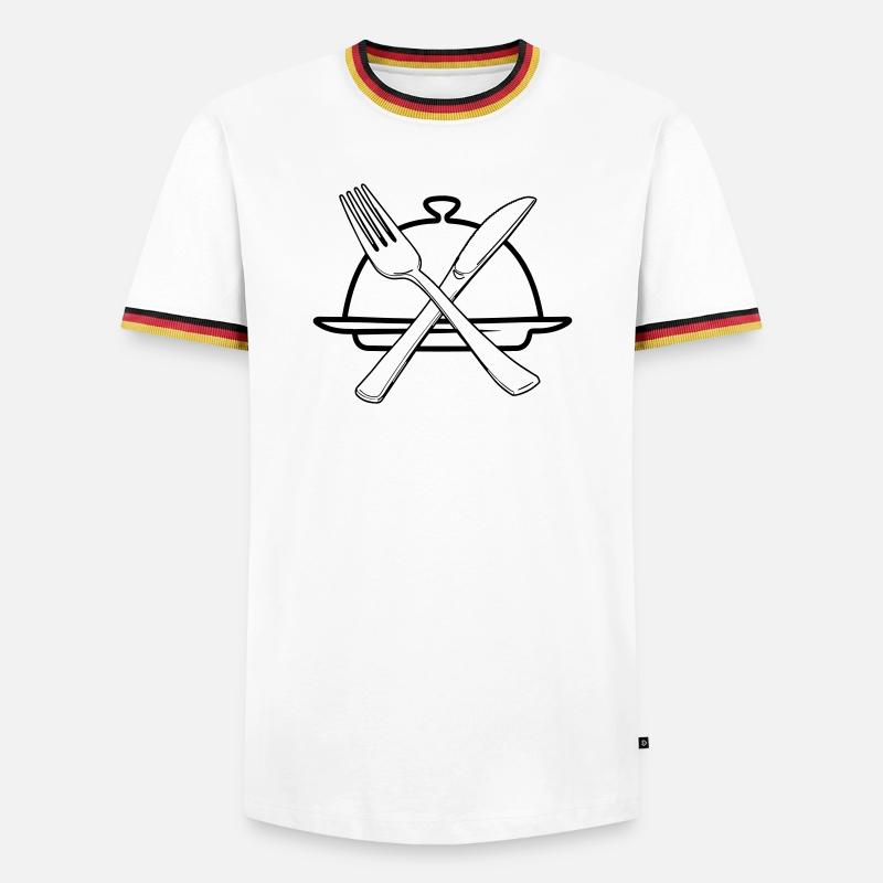 Transparente Schüssel mit Messer und Gabel - Männer Kontrast-T-Shirt - Weiß/Dreifarbig