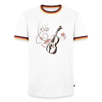 Violine Musiker Blumenranke - Männer Kontrast-T-Shirt - Weiß/Dreifarbig - Vorne - AI Model Female 172 light (172cm) & AI Model Male 185 light (185cm)