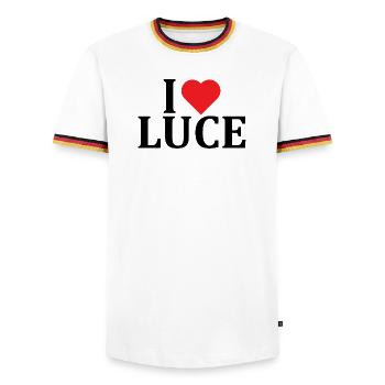 Name T-Shirt I love Light T-Shirt Geschenkidee - Männer Kontrast-T-Shirt - Weiß/Dreifarbig - Vorne - AI Model Female 172 light (172cm) & AI Model Male 185 light (185cm)