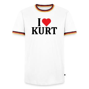T-Shirt-Name Ich liebe Kurt T-Shirt Geschenkidee - Männer Kontrast-T-Shirt - Weiß/Dreifarbig - Vorne - AI Model Female 172 light (172cm) & AI Model Male 185 light (185cm)