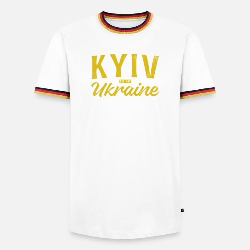 Kyiv Ukraine Gold Script Logo - Men's Ringer Shirt - white/tricolour