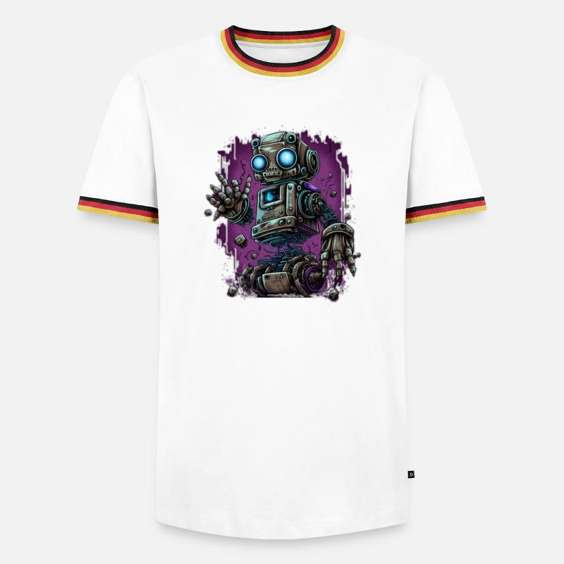 Neon-Dampfroboter im Schrottplatz-Schein - Männer Kontrast-T-Shirt - Weiß/Dreifarbig
