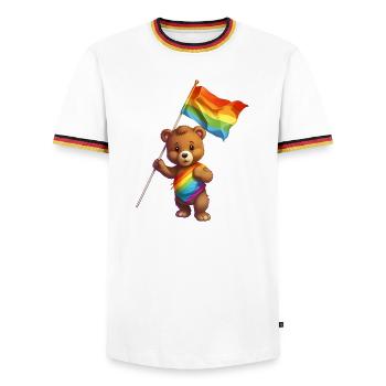 Liebe ist eine Bärennotwendigkeit - Männer Kontrast-T-Shirt - Weiß/Dreifarbig - Vorne - AI Model Female 172 light (172cm) & AI Model Male 185 light (185cm)