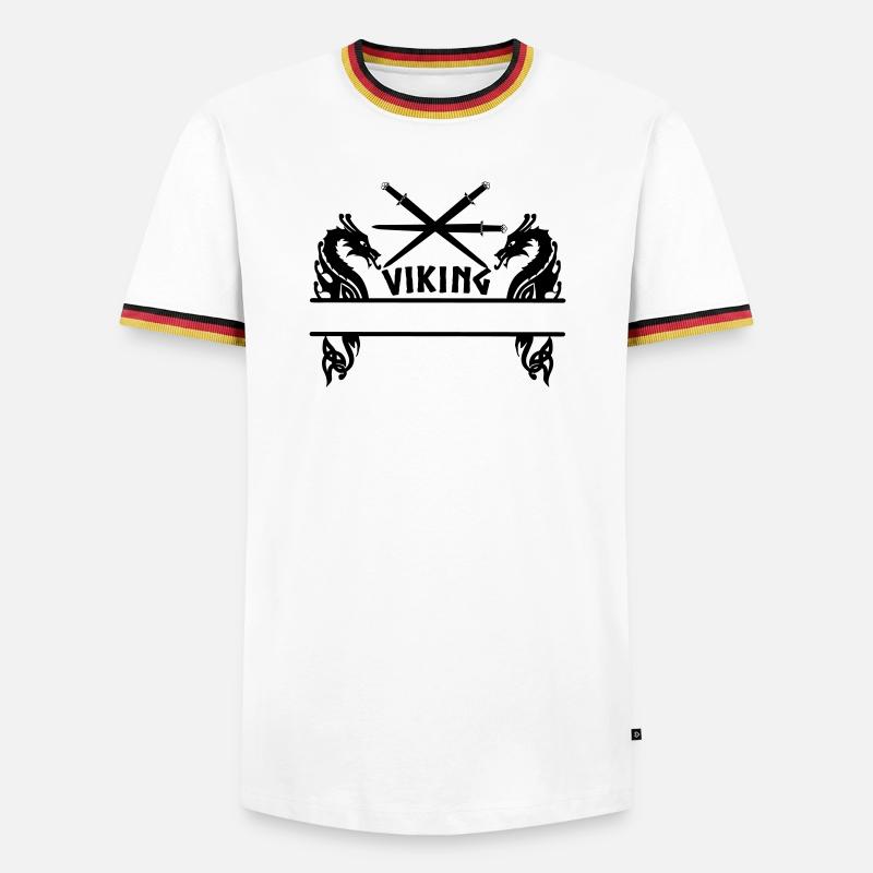 Wikinger Drei Schwerter Zwei Drachen Wikinger - Männer Kontrast-T-Shirt - Weiß/Dreifarbig