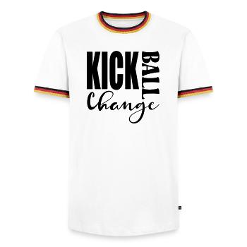 KICK BALL CHANGE - DANCING SAYINGS - Men's Ringer Shirt - white/tricolour - Front - AI Model Female 172 light (172cm) & AI Model Male 185 light (185cm)