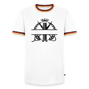 Hairdresser laurel wreath and crown logo - Men's Ringer Shirt - white/tricolour - Front - AI Model Female 172 light (172cm) & AI Model Male 185 light (185cm)
