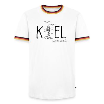 Kiel - Ostsee - Segeln - Männer Kontrast-T-Shirt - Weiß/Dreifarbig - Vorne - AI Model Female 172 light (172cm) & AI Model Male 185 light (185cm)