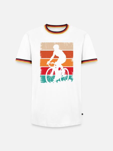 Retro Sonnenuntergang Radfahrer Silhouette - Männer Kontrast-T-Shirt - Weiß/Dreifarbig