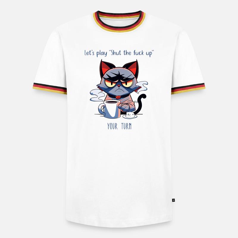 Grimmige Katze Kaffee Sarkasmus Spruch - Männer Kontrast-T-Shirt - Weiß/Dreifarbig