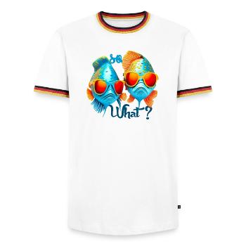 Poissons colorés avec des lunettes de soleil - T-shirt contrasté Homme - blanc/tricolore - Devant - AI Model Female 172 light (172cm) & AI Model Male 185 light (185cm)