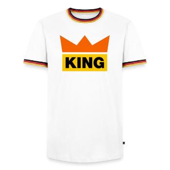 King / 3 Couleurs - T-shirt contrasté Homme - blanc/tricolore - Devant - AI Model Female 172 light (172cm) & AI Model Male 185 light (185cm)