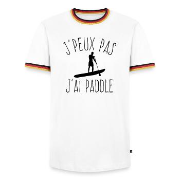 J'peux pas j'ai paddle - Sports nautiques - T-shirt contrasté Homme - blanc/tricolore - Devant - AI Model Female 172 light (172cm) & AI Model Male 185 light (185cm)