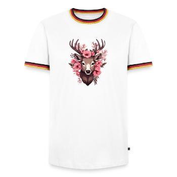 Roe Deer with Flowers Costumes Deer Head Deer Head - Men's Ringer Shirt - white/tricolour - Front - AI Model Female 172 light (172cm) & AI Model Male 185 light (185cm)