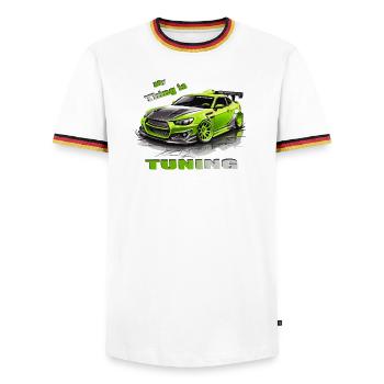 Tuning Car - Men's Ringer Shirt - white/tricolour - Front - AI Model Female 172 light (172cm) & AI Model Male 185 light (185cm)
