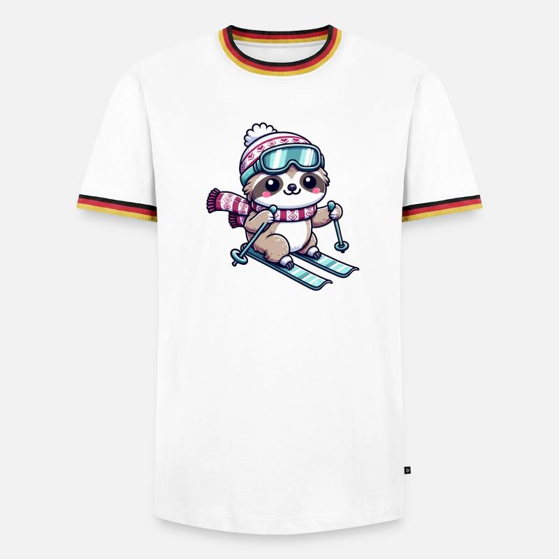 Cute Comic Sloth Skiing - Men's Ringer Shirt - white/tricolour