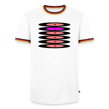 Records - Men's Ringer Shirt - white/tricolour - Front - AI Model Female 172 light (172cm) & AI Model Male 185 light (185cm)