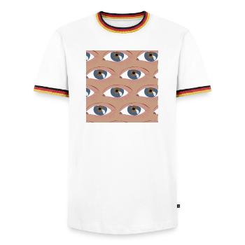 Eyes lined up - Men's Ringer Shirt - white/tricolour - Front - AI Model Female 172 light (172cm) & AI Model Male 185 light (185cm)