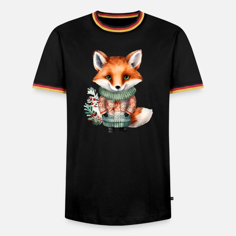 Winterfuchs im Pullover - Männer Kontrast-T-Shirt - Schwarz/Dreifarbig