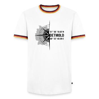 Koordinaten Detmold - Männer Kontrast-T-Shirt - Weiß/Dreifarbig - Vorne - AI Model Female 172 light (172cm) & AI Model Male 185 light (185cm)