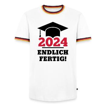 Doktorhut 2024 - Geschenk Studenten Endlich Fertig - Männer Kontrast-T-Shirt - Weiß/Dreifarbig - Vorne - AI Model Female 172 light (172cm) & AI Model Male 185 light (185cm)