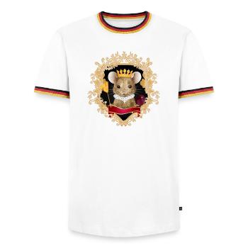 Souris avec couronne de fromage dans un cadre royal - T-shirt contrasté Homme - blanc/tricolore - Devant - AI Model Female 172 light (172cm) & AI Model Male 185 light (185cm)