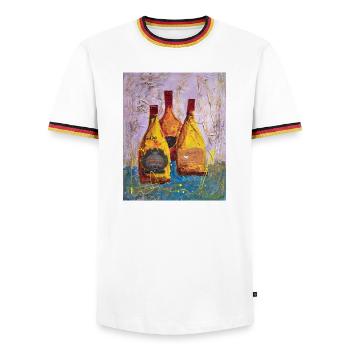 Étiquettes de vin abstraites Round Hill - T-shirt contrasté Homme - blanc/tricolore - Devant - AI Model Female 172 light (172cm) & AI Model Male 185 light (185cm)