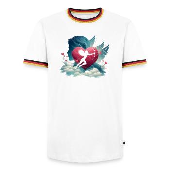 Cupid Archer Heart Artwork - Men's Ringer Shirt - white/tricolour - Front - AI Model Female 172 light (172cm) & AI Model Male 185 light (185cm)