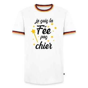 Je suis la Fée pas chier ! - T-shirt contrasté Homme - blanc/tricolore - Devant - AI Model Female 172 light (172cm) & AI Model Male 185 light (185cm)