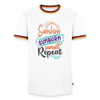 Sonnenschein Sonnenbrand Sonnenuntergang Wiederholung - Männer Kontrast-T-Shirt - Weiß/Dreifarbig - Vorne - AI Model Female 172 light (172cm) & AI Model Male 185 light (185cm)