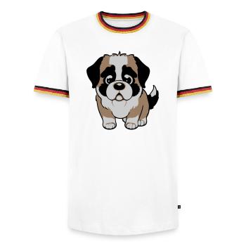 Chien Saint-Bernard - T-shirt contrasté Homme - blanc/tricolore - Devant - AI Model Female 172 light (172cm) & AI Model Male 185 light (185cm)