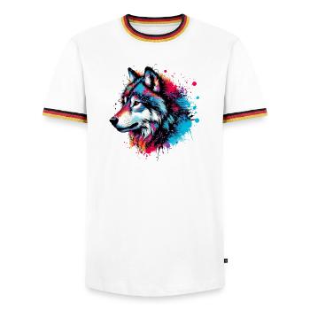 Wolf - Men's Ringer Shirt - white/tricolour - Front - AI Model Female 172 light (172cm) & AI Model Male 185 light (185cm)