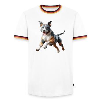 Staffy origami 3d geometric dog - Men's Ringer Shirt - white/tricolour - Front - AI Model Female 172 light (172cm) & AI Model Male 185 light (185cm)