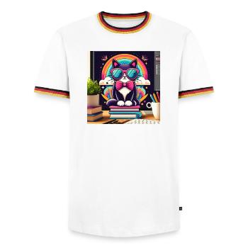 Fleißige Katze mit Brille - Männer Kontrast-T-Shirt - Weiß/Dreifarbig - Vorne - AI Model Female 172 light (172cm) & AI Model Male 185 light (185cm)