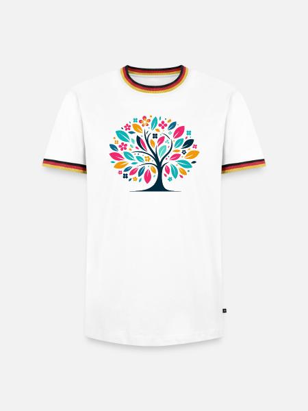 Bunter Baumwald Symmetrie - Männer Kontrast-T-Shirt - Weiß/Dreifarbig