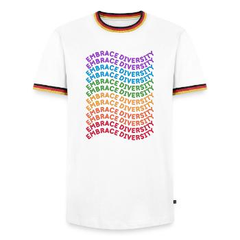Lgbt. Embrace diversity - Men's Ringer Shirt - white/tricolour - Front - AI Model Female 172 light (172cm) & AI Model Male 185 light (185cm)