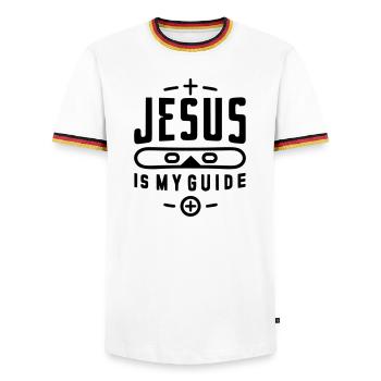 Jesus ist mein Führer - Männer Kontrast-T-Shirt - Weiß/Dreifarbig - Vorne - AI Model Female 172 light (172cm) & AI Model Male 185 light (185cm)