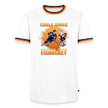 Coole Omas gehen zum Eishockey - Männer Kontrast-T-Shirt - Weiß/Dreifarbig - Vorne - AI Model Female 172 light (172cm) & AI Model Male 185 light (185cm)