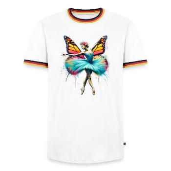 Ballerina with butterfly wings butterflies tutu - Men's Ringer Shirt - white/tricolour - Front - AI Model Female 172 light (172cm) & AI Model Male 185 light (185cm)