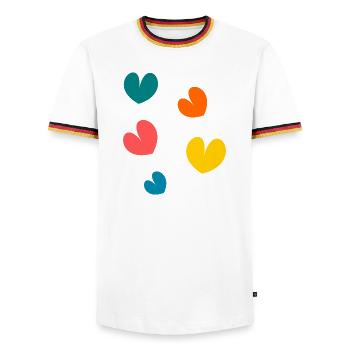 MAMAN. FÊTE DES MÈRES. COEUR - T-shirt contrasté Homme - blanc/tricolore - Devant - AI Model Female 172 light (172cm) & AI Model Male 185 light (185cm)