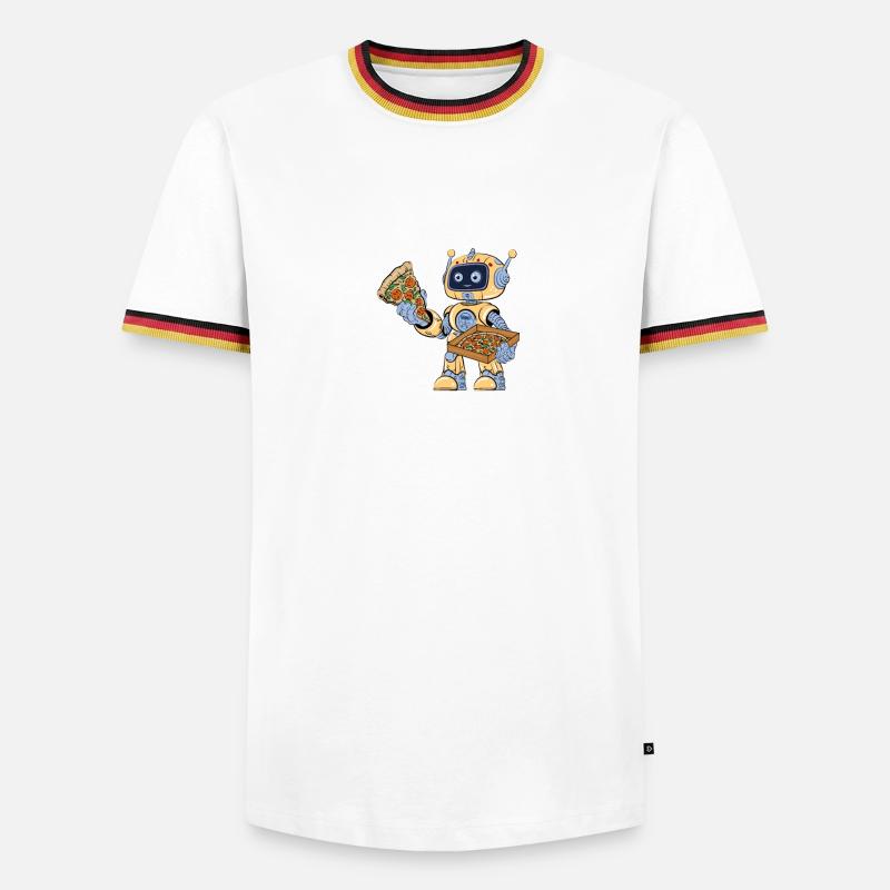 Robot eats pizza - Men's Ringer Shirt - white/tricolour