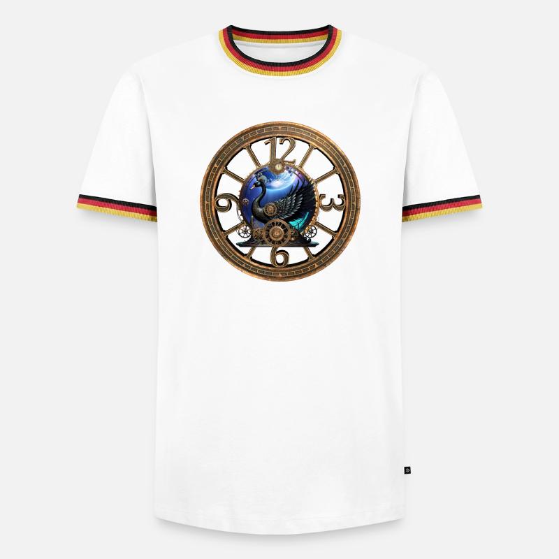 Schwarzer Steampunk-Schwan - Männer Kontrast-T-Shirt - Weiß/Dreifarbig