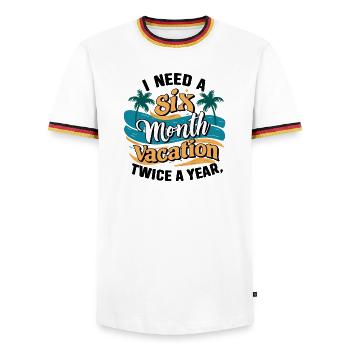I Need a 6 Month Vacation - Palm Tree Relaxation - Men's Ringer Shirt - white/tricolour - Front - AI Model Female 172 light (172cm) & AI Model Male 185 light (185cm)