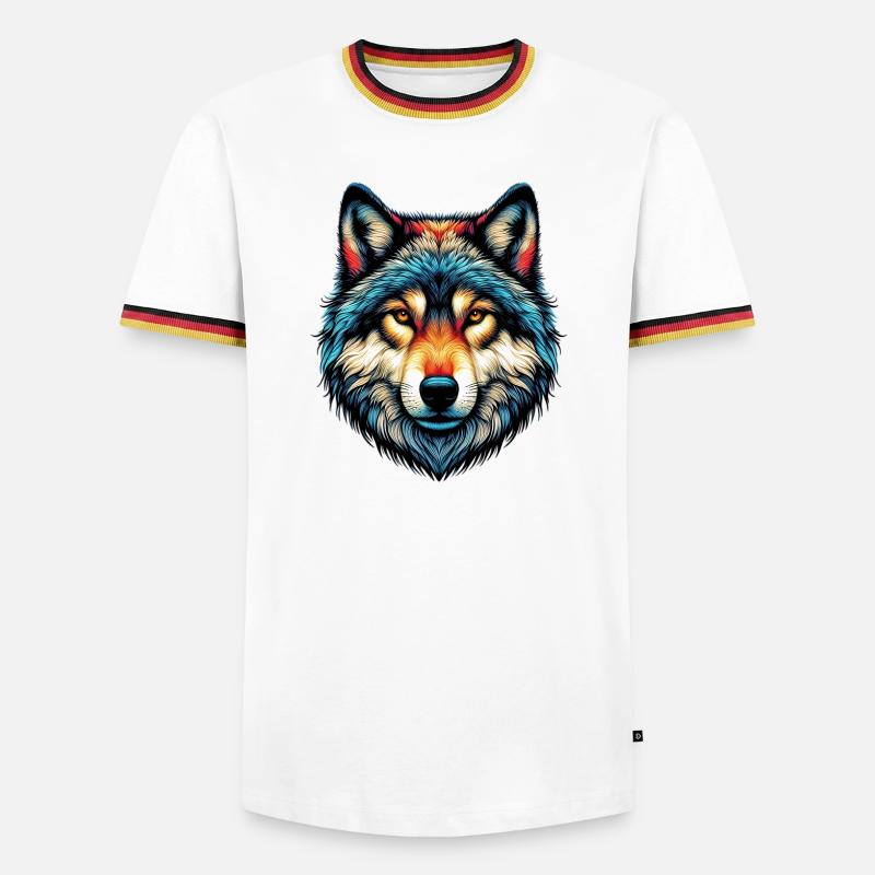 Wolf - Männer Kontrast-T-Shirt - Weiß/Dreifarbig