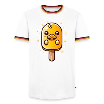 Motif de glace mignon poussin pour l’été - T-shirt contrasté Homme - blanc/tricolore - Devant - AI Model Female 172 light (172cm) & AI Model Male 185 light (185cm)