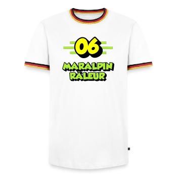 Complaining Maralpin - Men's Ringer Shirt - white/tricolour - Front - AI Model Female 172 light (172cm) & AI Model Male 185 light (185cm)